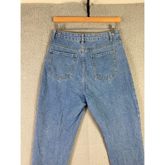 Women's High Waisted Distressed Straight Leg Jeans Blue Size M - Picture 12 of 12